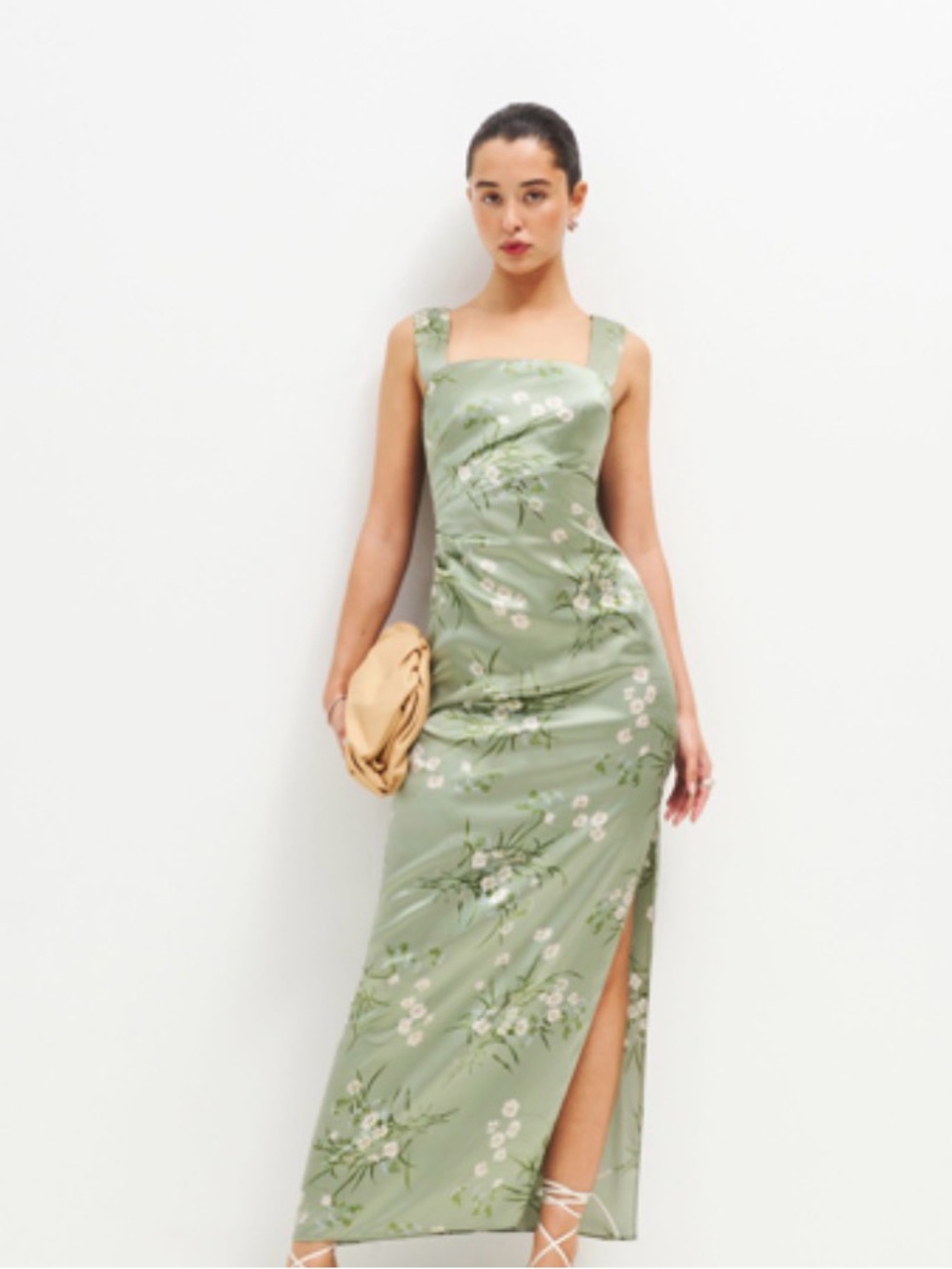 Reformation Green Floral Square-Neck Maxi Dress